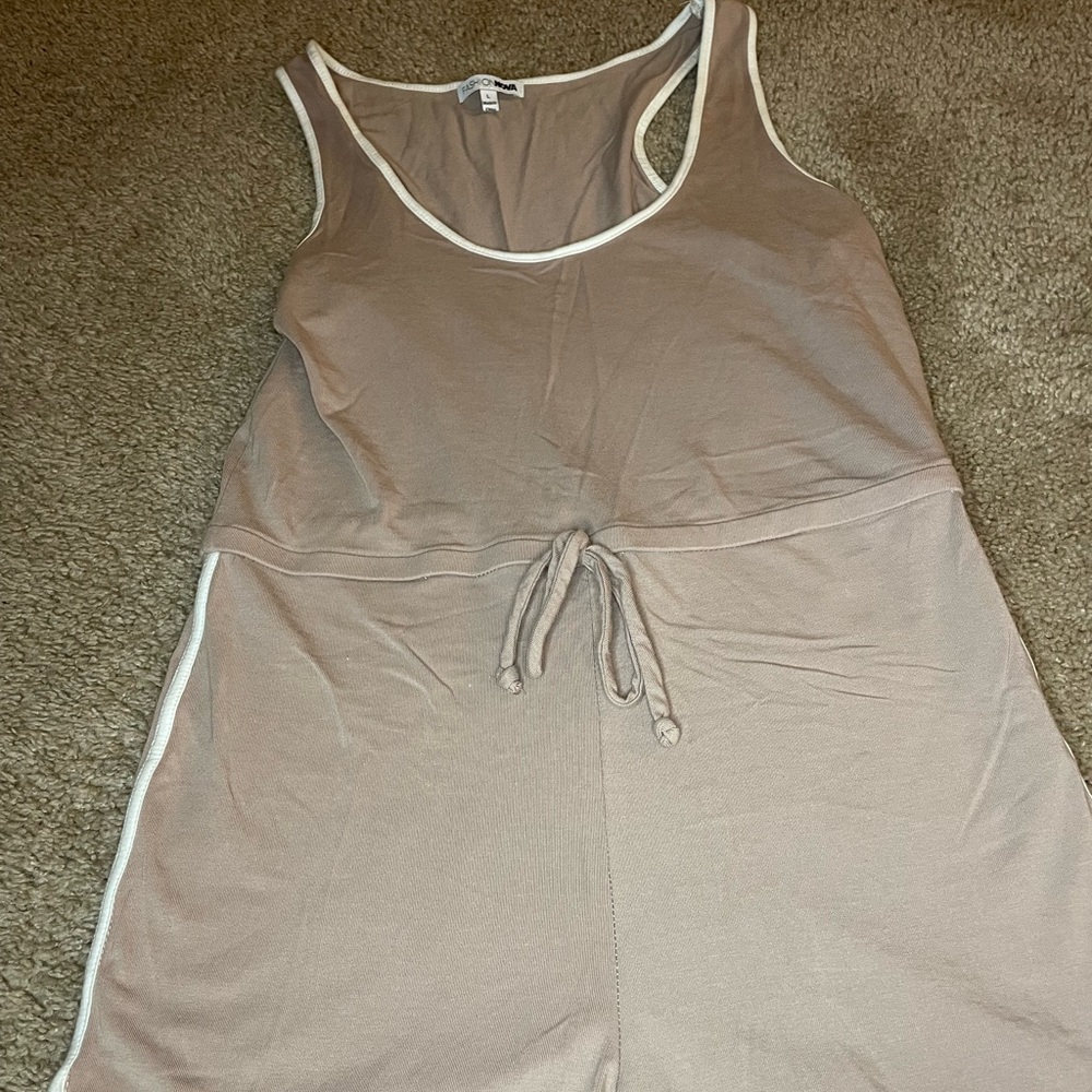Tan Fashion Nova Romper with a Bow